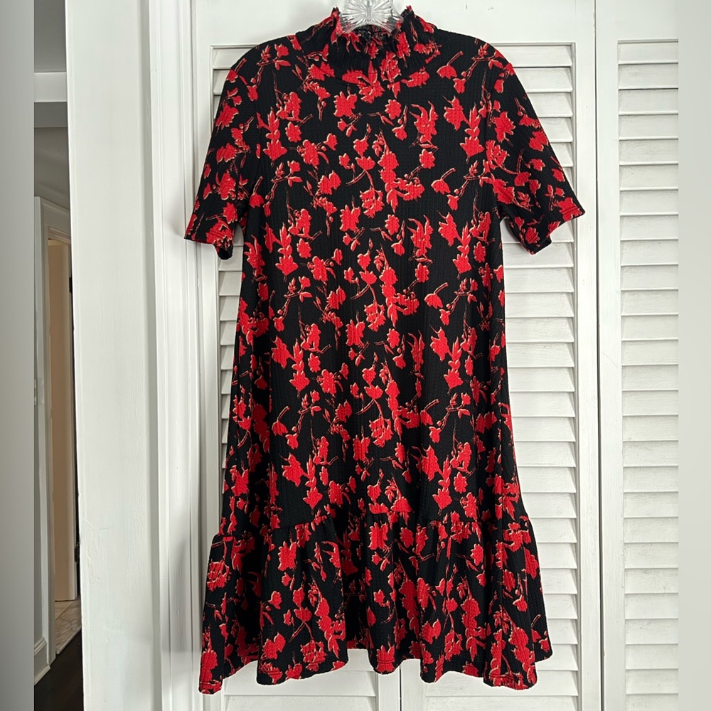 Floral Black and Red Dress